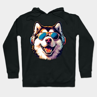 Alaskan Malamute Smiling DJ: Groove in Snowy Style Hoodie